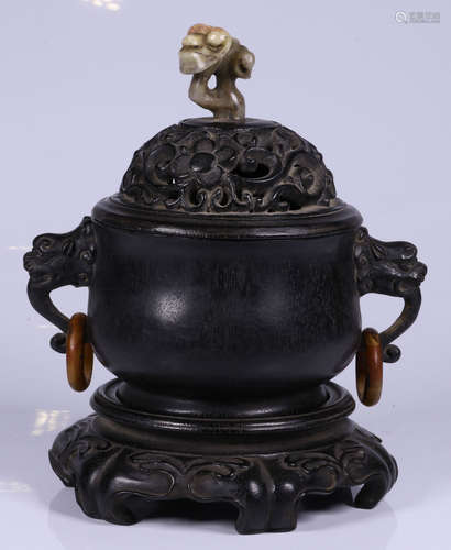 A ZITAN WOOD CARVED CENSER