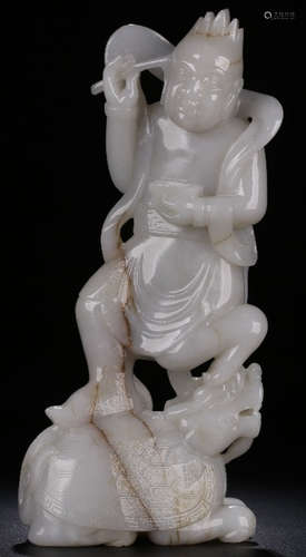 A HETIAN JADE CARVED FIGURE SHAPED ORNAMENT