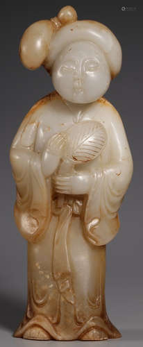 A HETIAN JADE CARVED FIGURE SHAPED STATUE