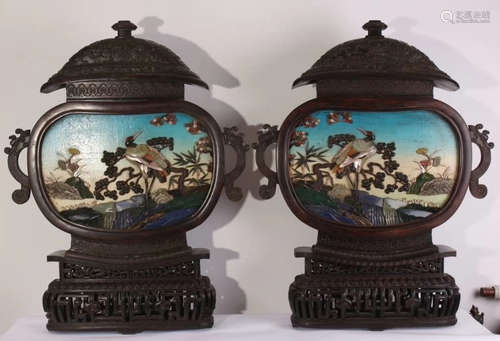 PAIR OF WOOD WITH GEM DECORATED SCREEN