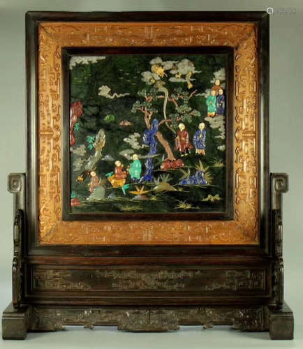 A JINSINAN WOOD WITH GEM DECORATED SCREEN