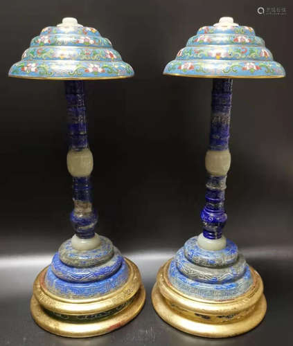 PAIR OF CLOISONNE&LAZULI&JADE HAT RACK