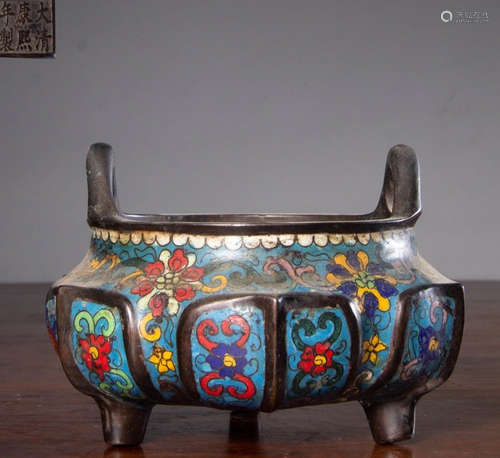 A CLOISONNE CASTED DOUBLE EAR CENSER