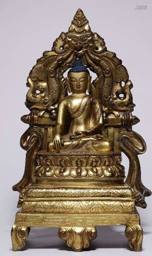 A GILT BRONZE CASTED SAKYAMUNI BUDDHA STATUE