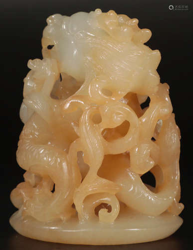 A HETIAN JADE CARVED DRAGON PATTERN CENSER LID