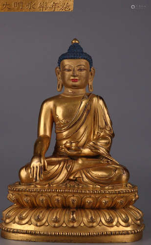 A GILT BRONZE CASTED SAKYAMUNI BUDDHA STATUE