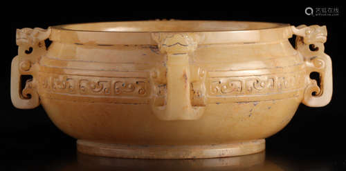 A HETIAN JADE CARVED 4 EARS CENSER