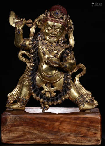 A GILT BRONZE CASTED MAHAKALA BUDDHA STATUE