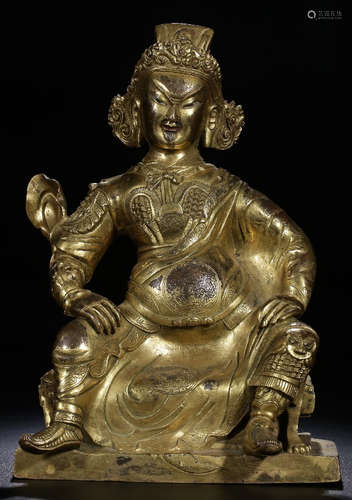 A GILT BRONZE CASTED CAISHEN BUDDHA STATUE