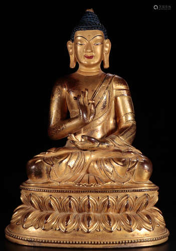 A GILT BRONZE CASTED SAKYAMUNI BUDDHA STATUE