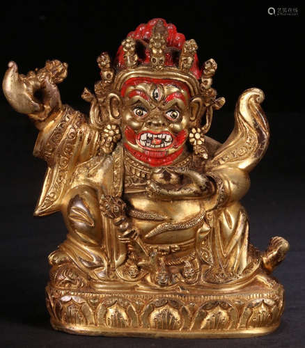 A TIBETAN GILT BRONZE CASTED VAJRAPANI STATUE