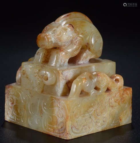 AN ANTIQUE JADE CARVED SEAL