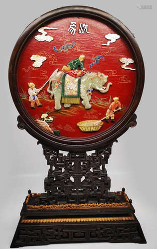 A TANMU WOOD WITH GEM DECORATED SCREEN