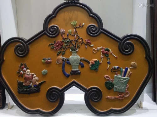 A TANMU WOOD WITH GEM DECORATED SCREEN