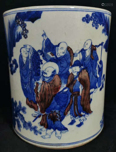 A BLUE&WHITE GLAZE BRUSH POT