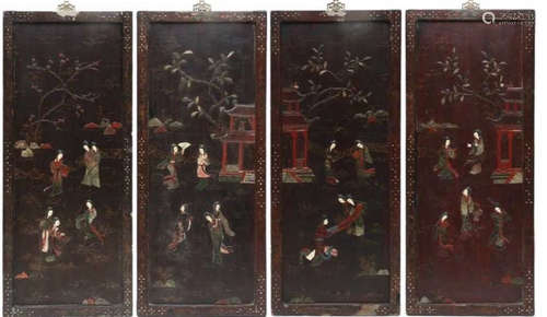 SET OF LACQUER SCREEN WITH FIGURE PATTERN