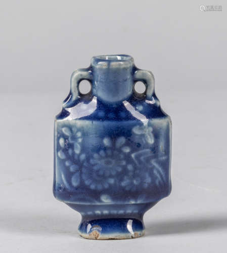 19th Chinese Antique Blue Glazed Porcelain Snuff Bottle