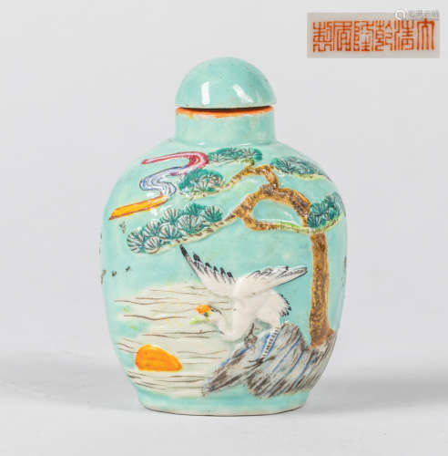 Chinese Molded & Enameled Porcelain Snuff Bottle