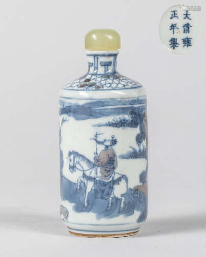 19th Chinese Antique Blue Copper-Red Porcelain Snuff Bottle