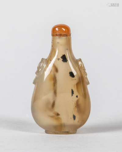 Important 19th Chinese Antique Shadow Agate Snuff Bottle