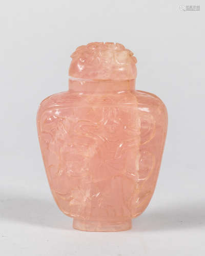 19th Chinese Antique Rose Quartz Snuff Bottle