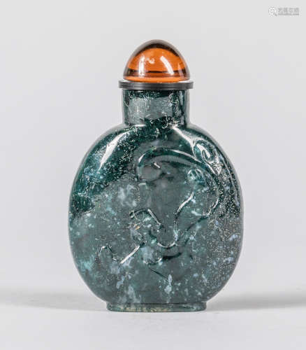 19th Chinese Antique Moss Agate Snuff Bottle