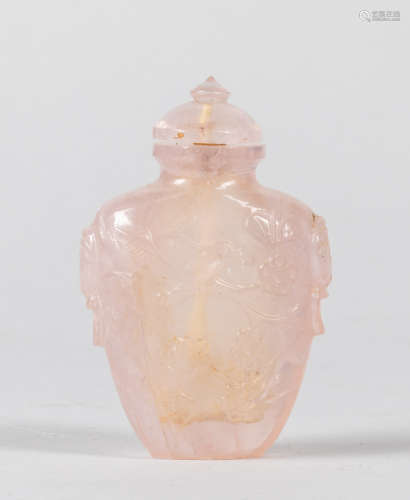 19th Chinese Antique Rose Quartz Snuff Bottle
