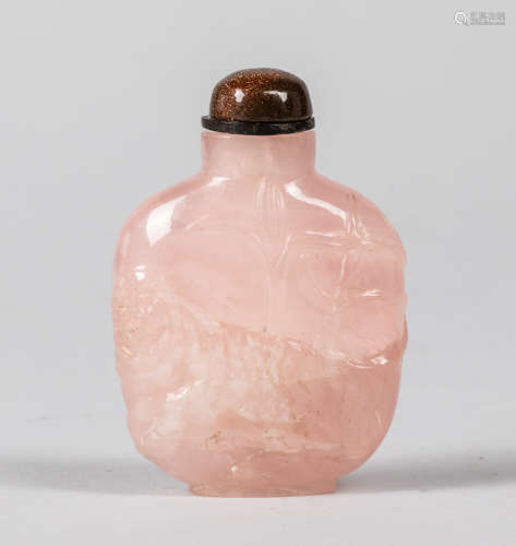 Chinese Relief Carved Rose Quartz Snuff Bottle