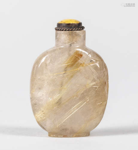 Antique Chinese Rutilated Quartz Crystal Snuff Bottle