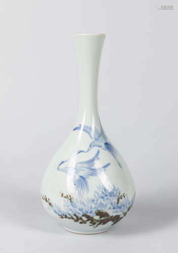 Korean Old Blue White & Red Porcelain Vase