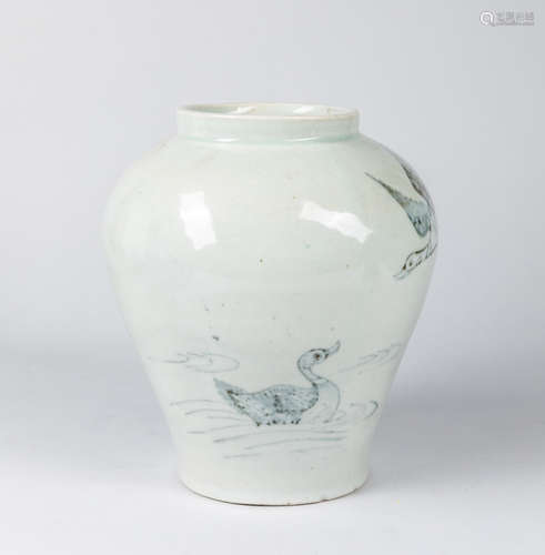 18-19th Tall Korean Antique Blue & White Porcelain Jar