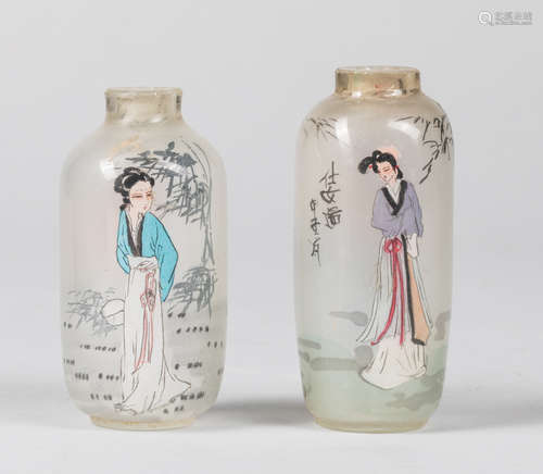 Pair Chinese Old Inside Painted Snuff Bottles