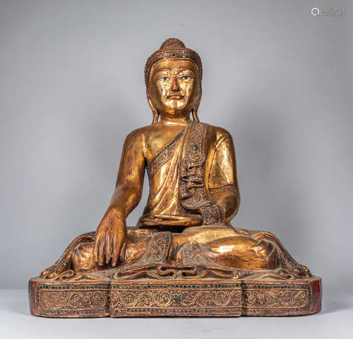 Tall South Asian Antique Wood Buddha