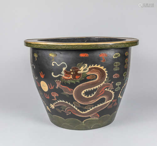 Large Chinese Old Export Lacquer-wood Pot