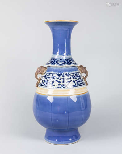 19th Taokuang Style Blue Glazed Vase