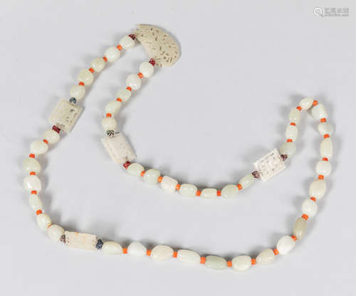 Chinese Antique White Jade Necklace