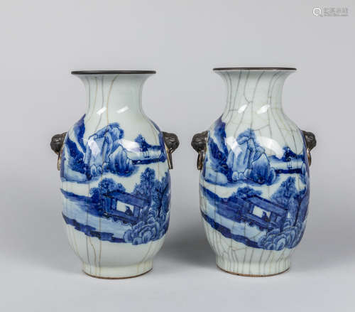 Republic Period Chinese Blue & White Porcelain vases