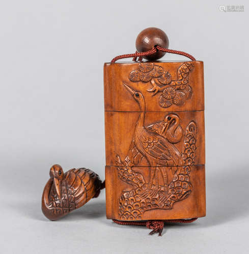 Japanese Antique Boxwood Inro