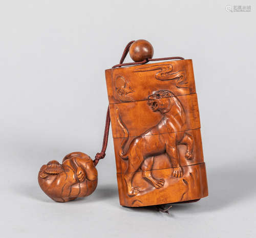 Japanese Antique Boxwood Inro