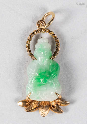 Chinese Antique Jadeite Buddha with 14k Pin