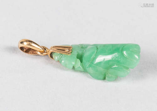 Chinese Antique Carved Jadeite Pendant with 14k Link