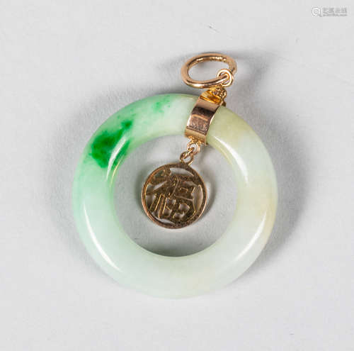 Chinese Antique Carved Jadeite Pendant with 14k Link