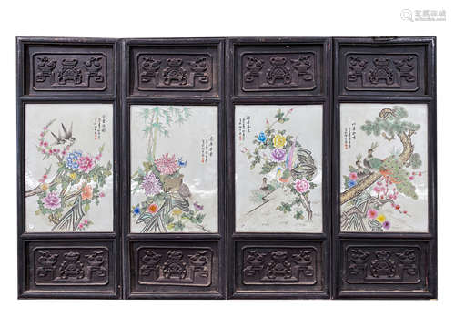 Chinese Export Porcelain Plaque With Wood Frame