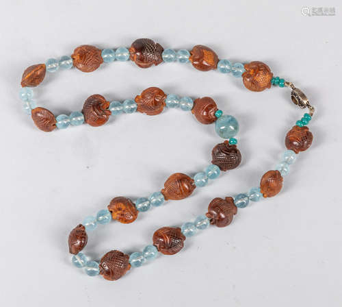 Chinese Export Aquamarine & Nuts Necklace