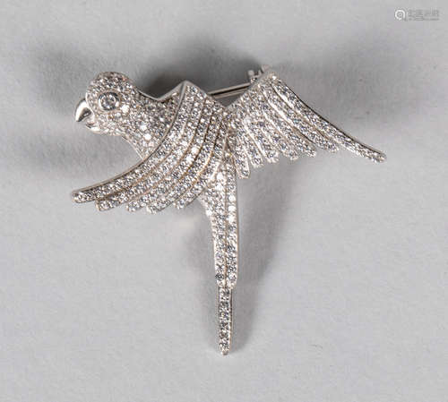 Art Deco Sterling Silver Bird Pin with Gem Stone