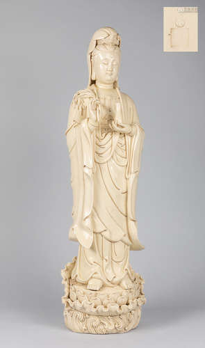 Large Chinese White Glazed Porcelain Guanyin