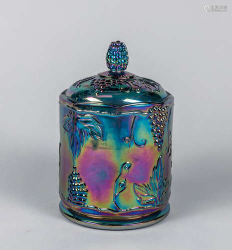 Vintage Art Deco Carved Glass Jar with Cover