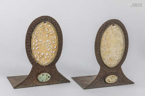 Pair of Chinese Antique Jade & Bronze Book Stands