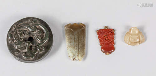 Set of Chinese Antique Jade & Amber Carvings