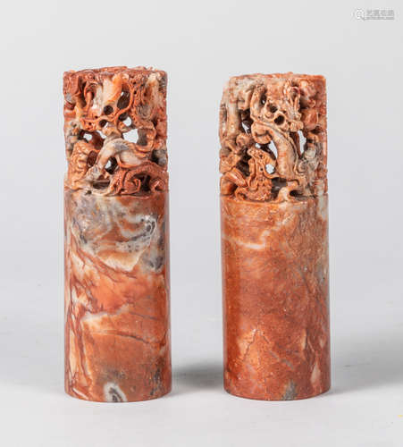 Pair of Tall Chinese Carved Shoushan Stone Seal